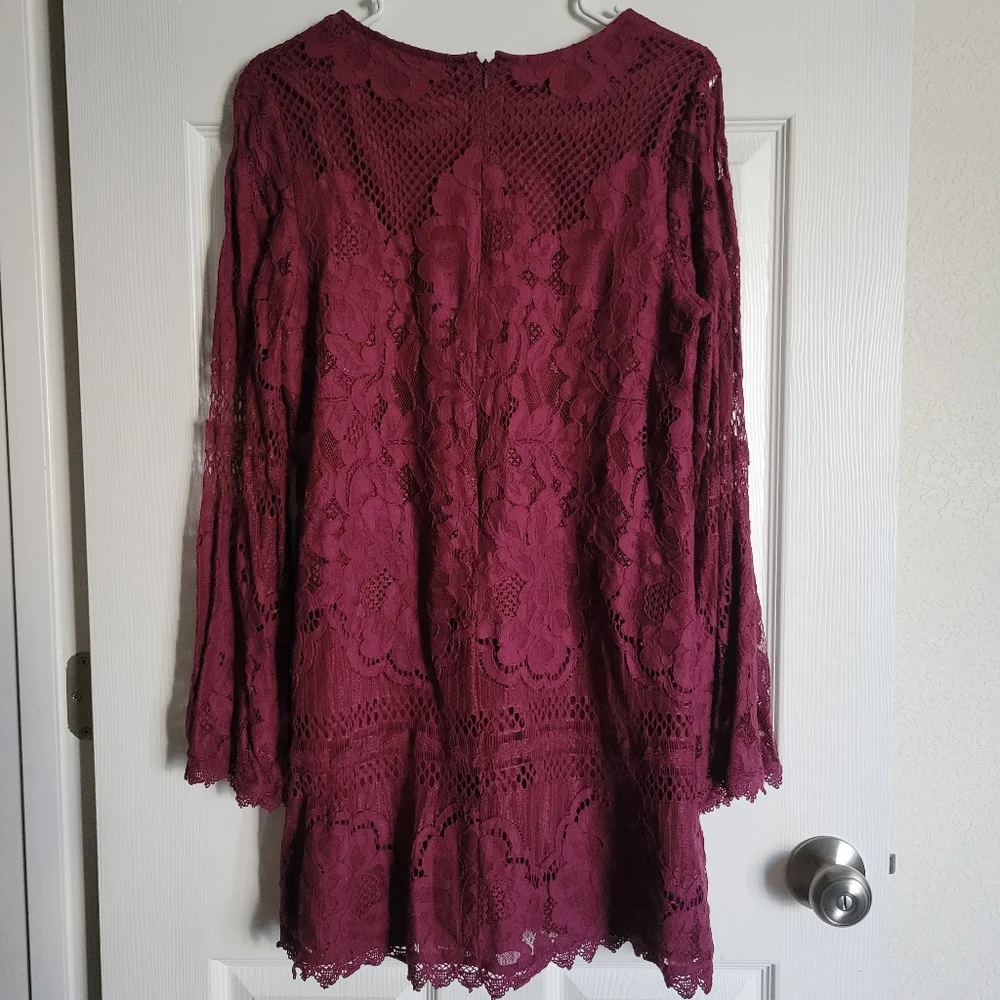 Can't Forget You Burgundy Lace Bell Sleeve Shift Dress - Picture 5 of 5